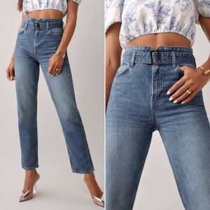 NEW Reformation Cynthia Belted High Rise Straight Jeans Kama 25
